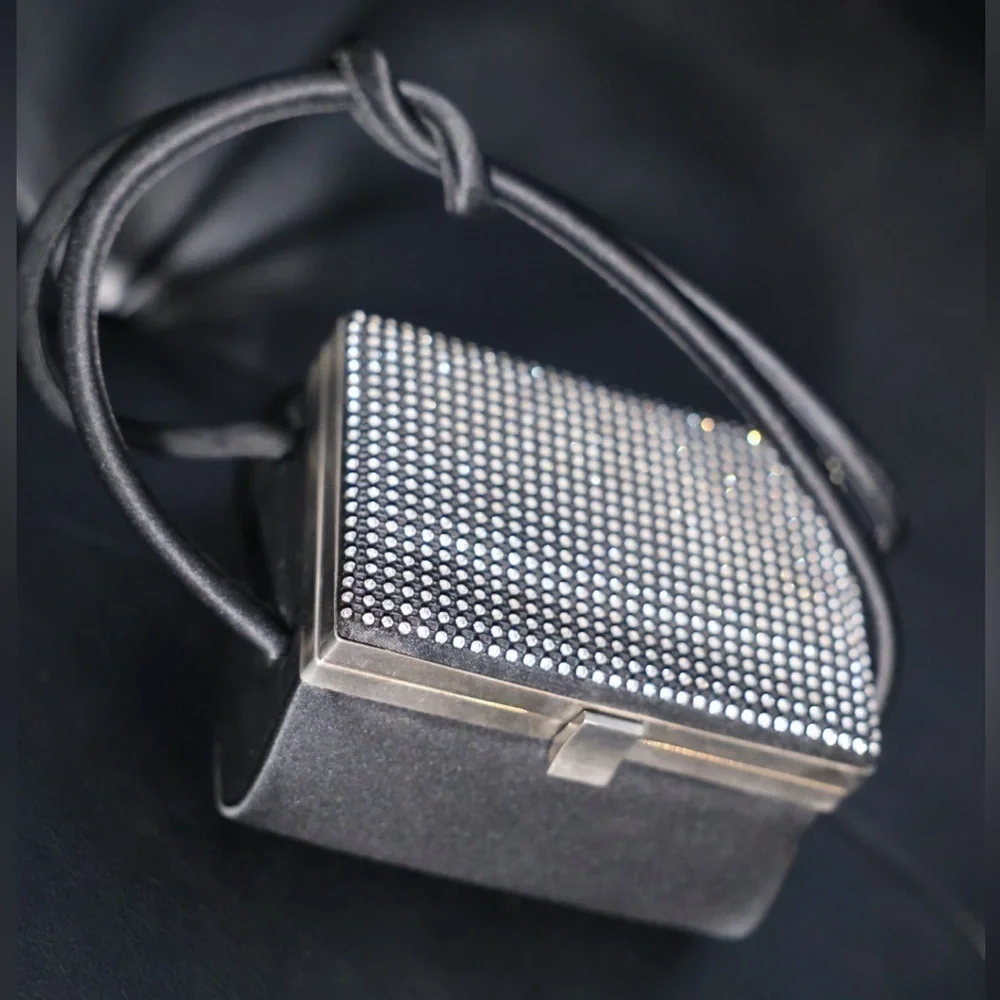 Vintage La Regale black wristlet sparkly top & mirror purse clutch